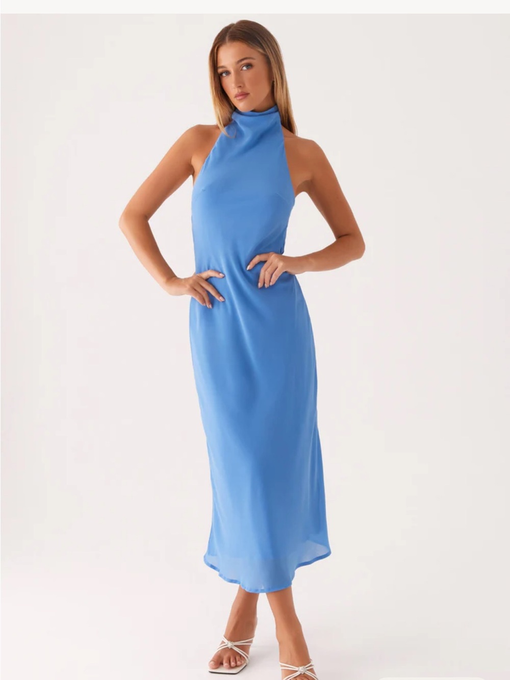 Peppermayo Blue High-Neck Midi Dress